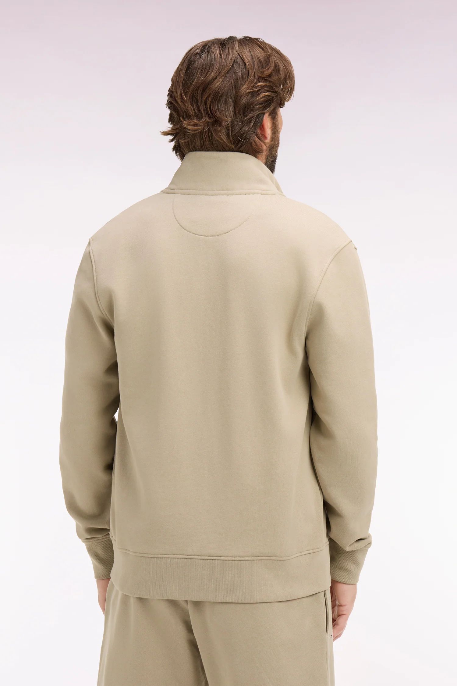 Sweatshirt zippé en molleton coton beige - Image 5