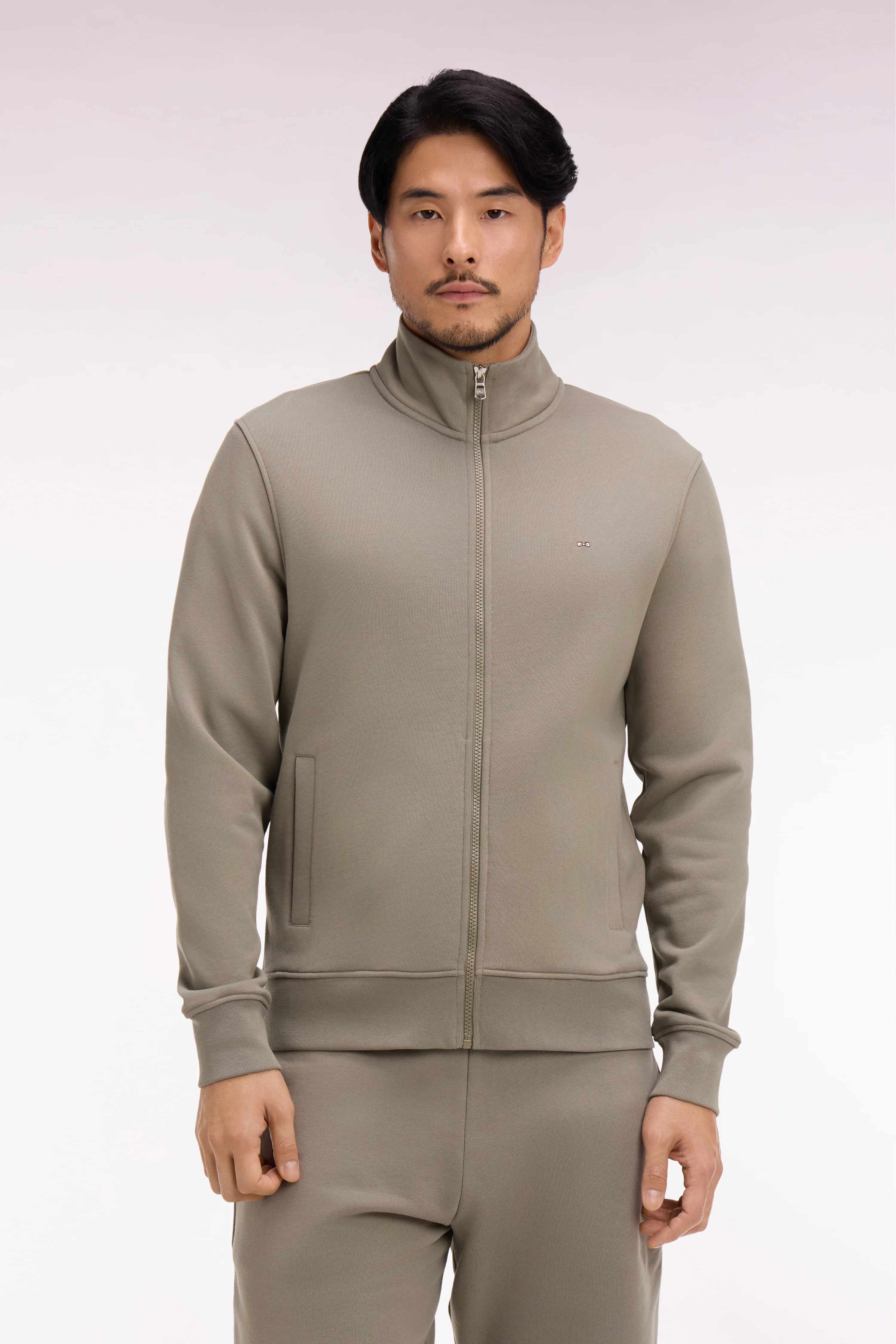 Sweatshirt zippé en molleton coton beige - Image 3