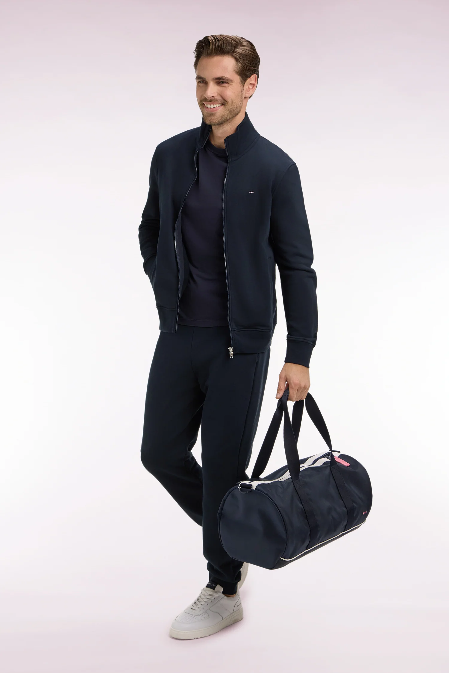 Sweatshirt zippé en molleton coton marine