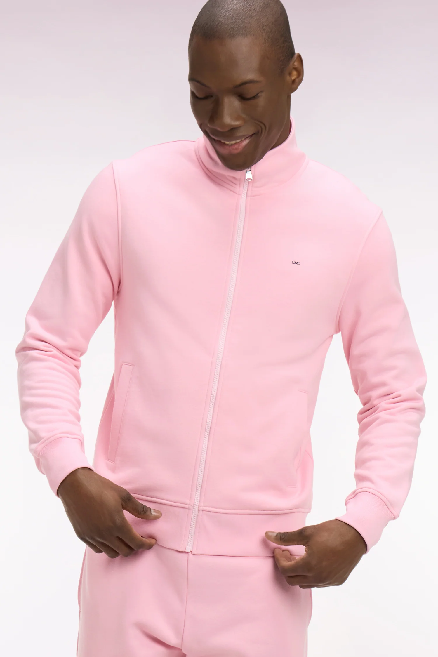 Sweatshirt zippé en molleton coton rose