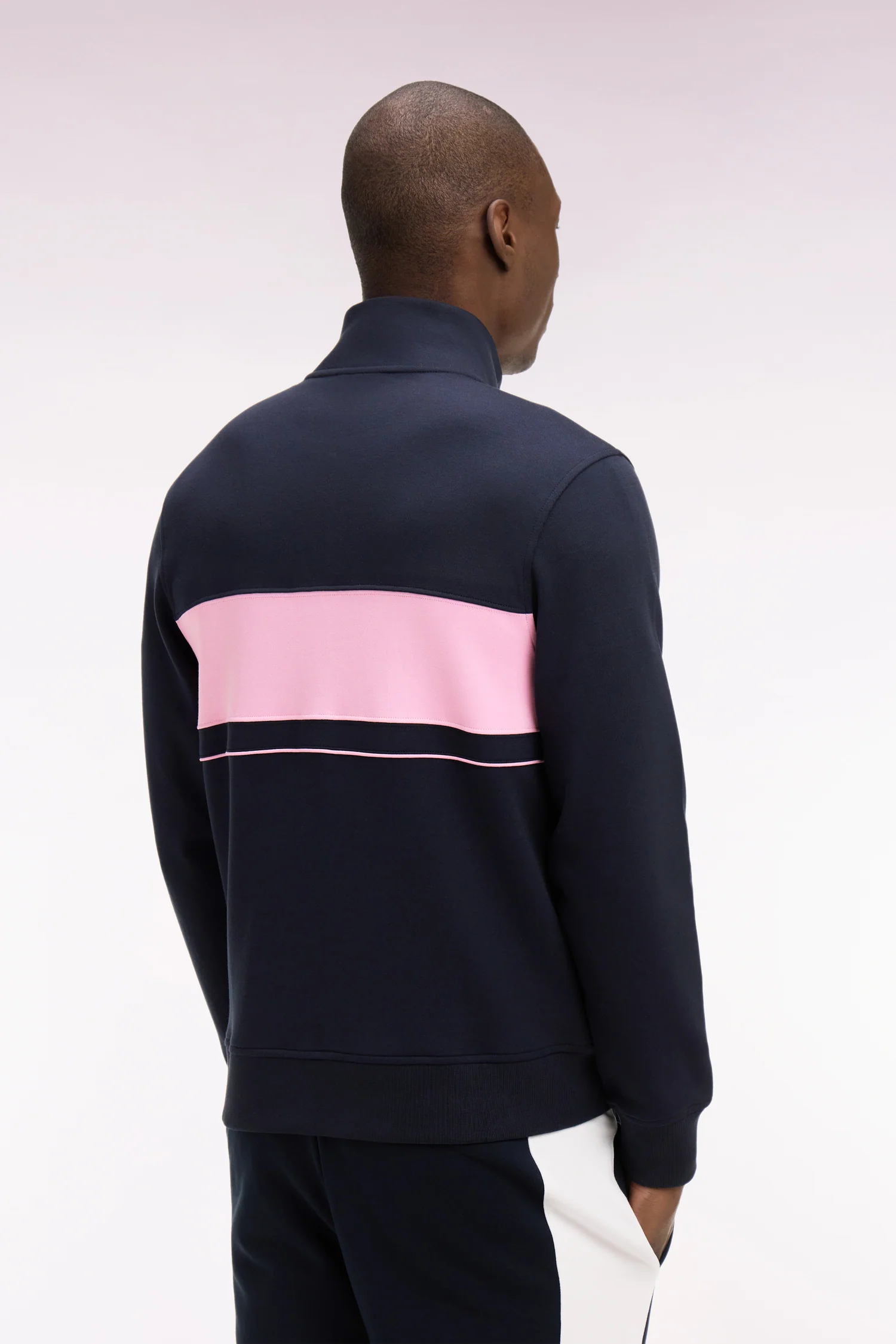 Sweatshirt zippé en molleton marine bande rose - Image 5