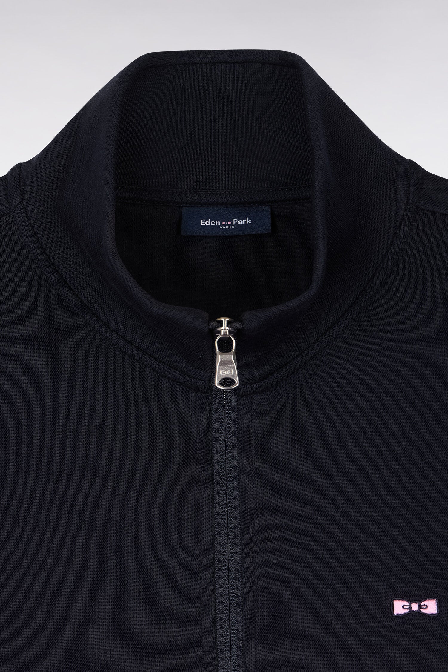 Sweatshirt zippé en molleton marine bande rose - Image 6