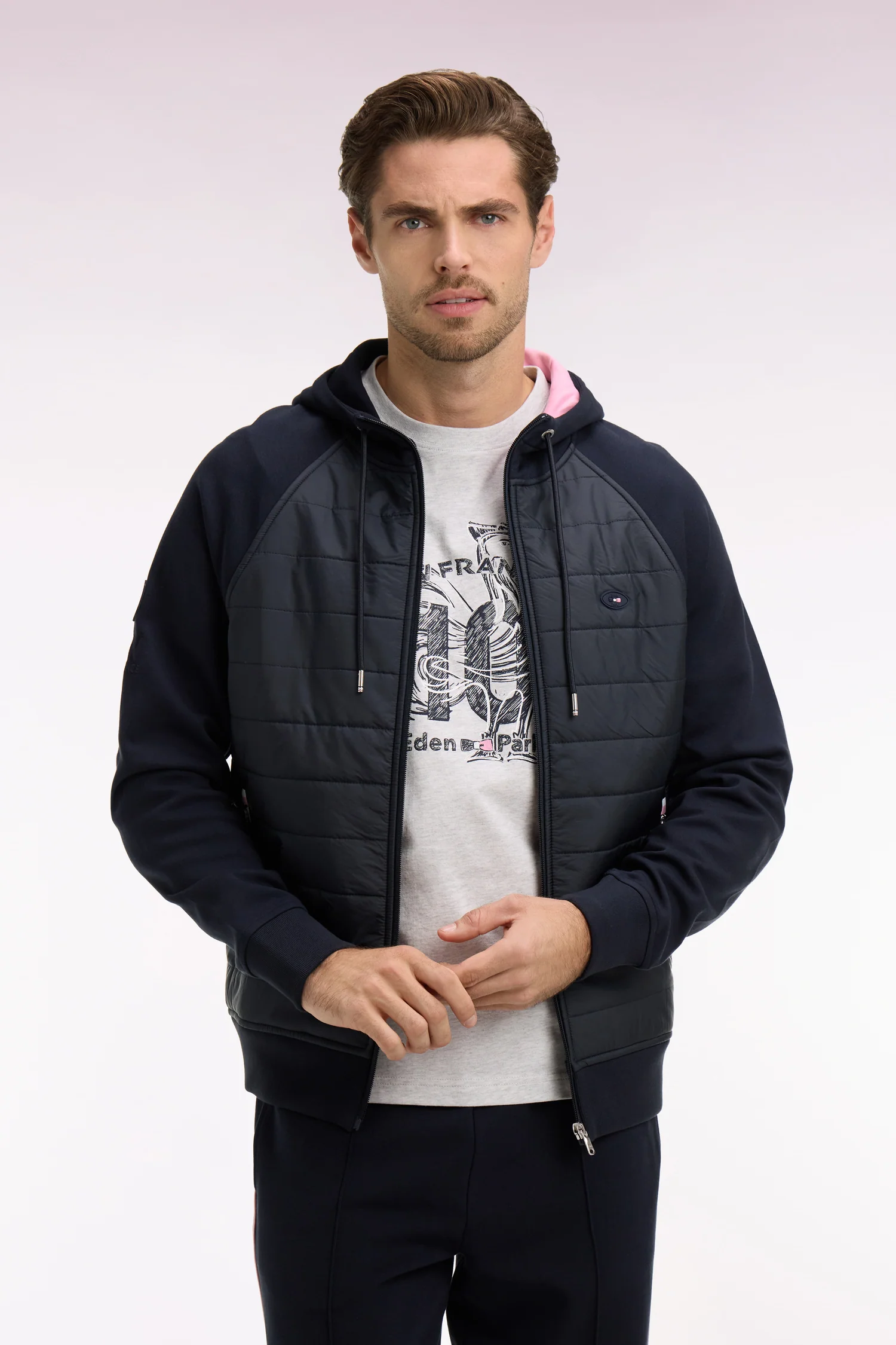Sweatshirt zippé XV de France à capuche en molleton à parmenture matelassée marine coupe regular - Image 3