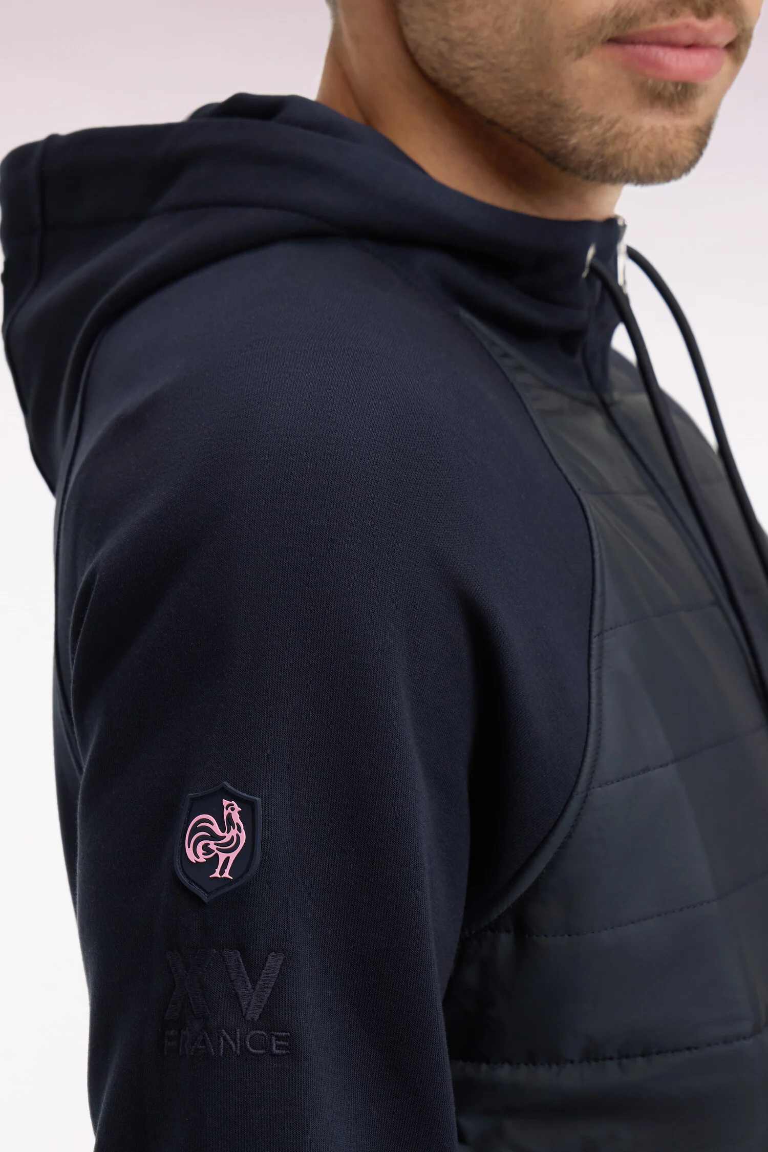 Sweatshirt zippé XV de France à capuche en molleton à parmenture matelassée marine coupe regular - Image 4