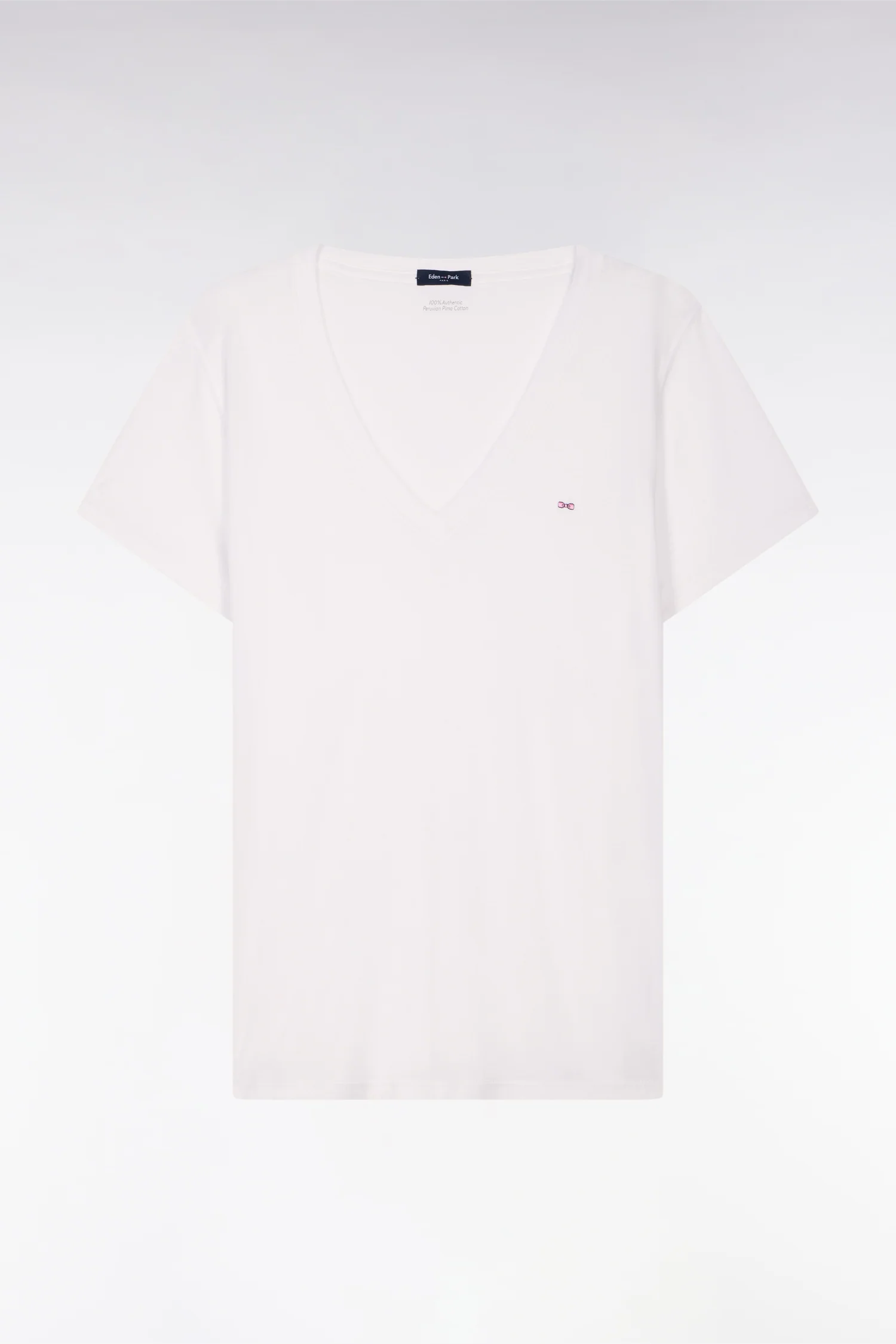 T-shirt à manches courtes col V en coton Pima blanc coupe regular - Image 2