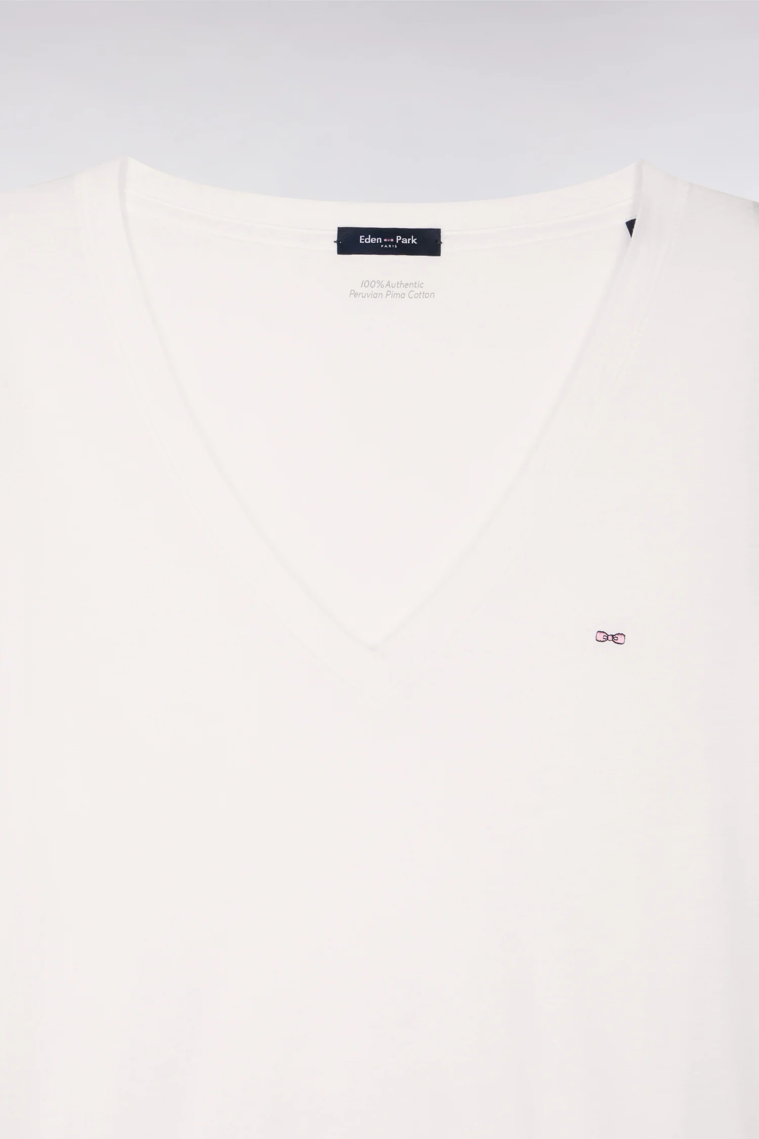 T-shirt à manches courtes col V en coton Pima blanc coupe regular - Image 6