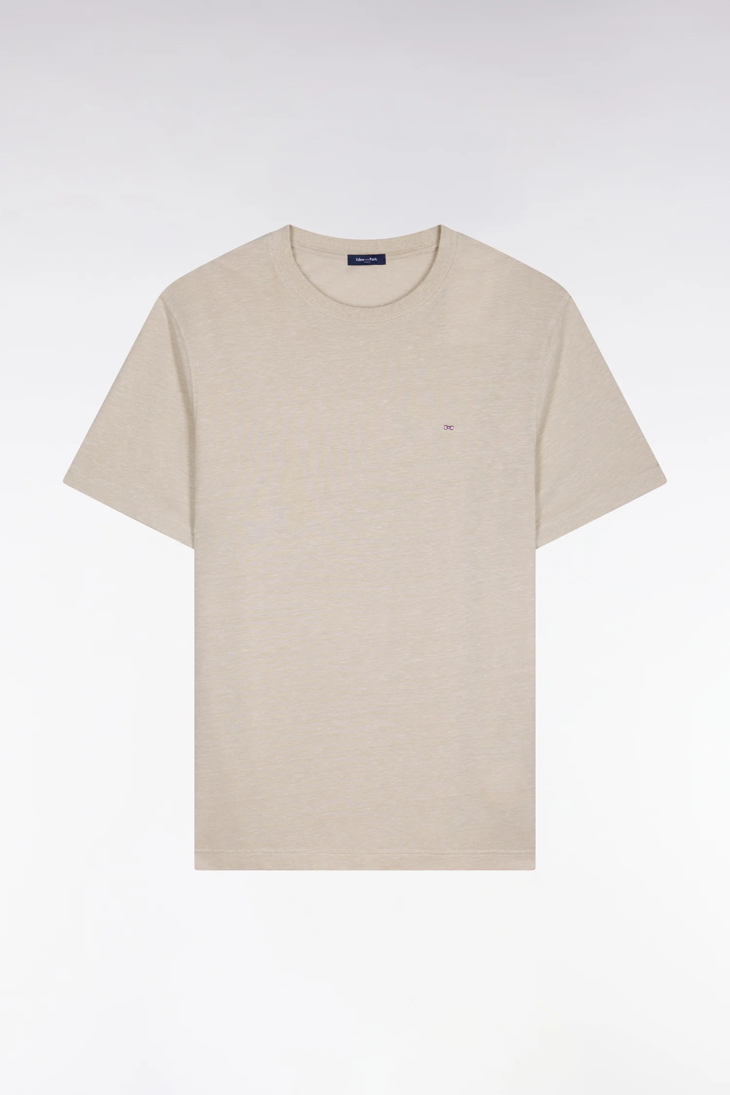 T-shirt Ă manches courtes en coton et lin beige coupe regular - Image 2