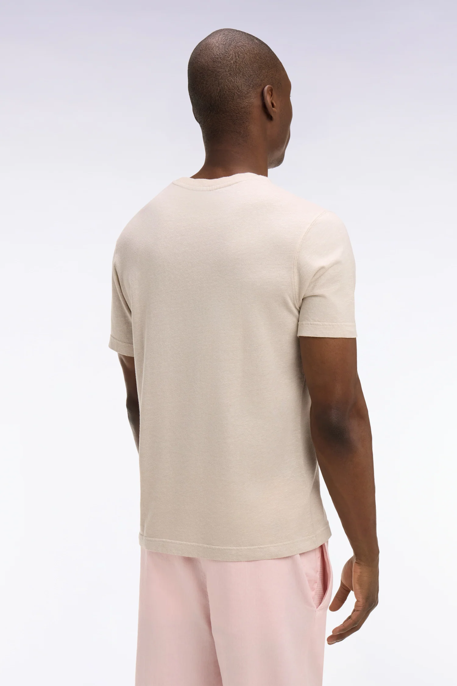 T-shirt Ă manches courtes en coton et lin beige coupe regular - Image 4