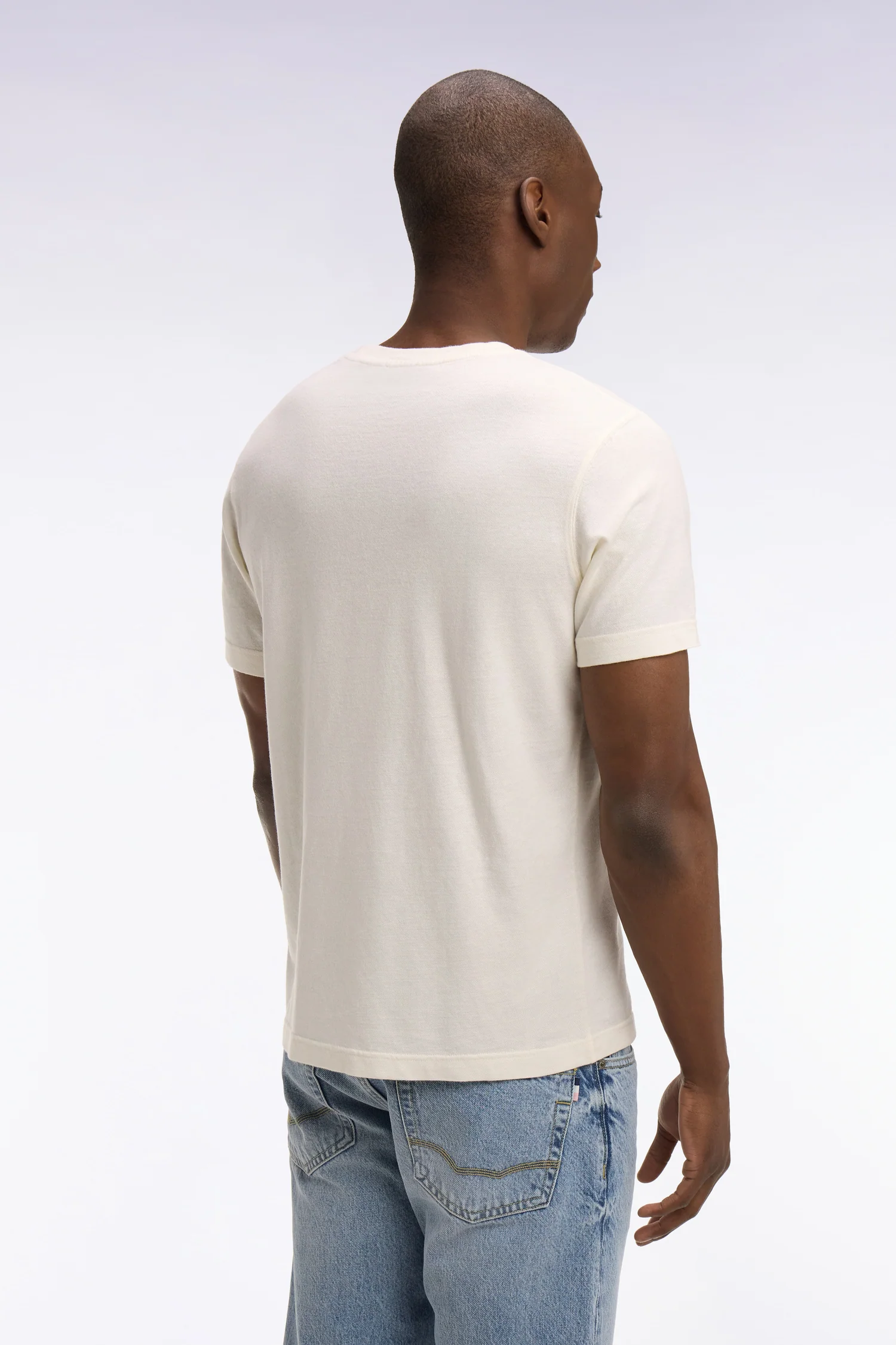 T-shirt à manches courtes en coton et lin écru coupe regular - Image 5