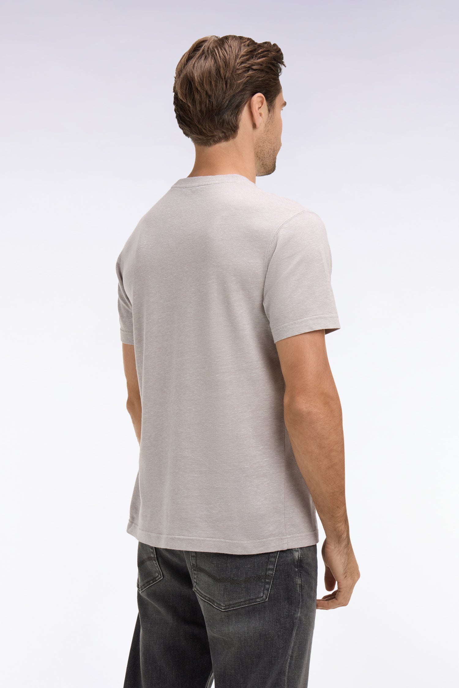 T-shirt à manches courtes en coton et lin gris coupe regular - Image 5