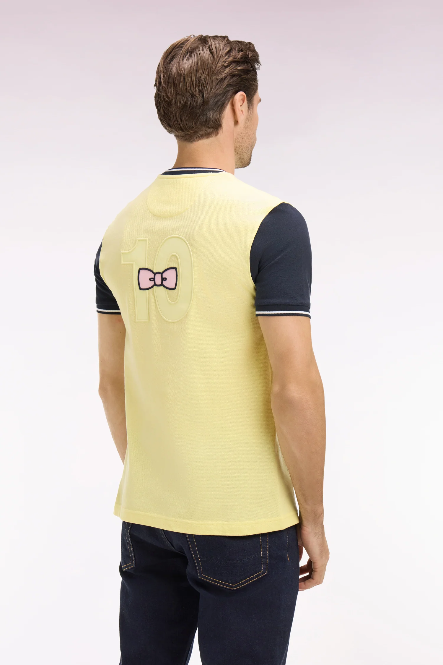 T-shirt à manches courtes en coton jaune bicolore brodé coupe regular - Image 5