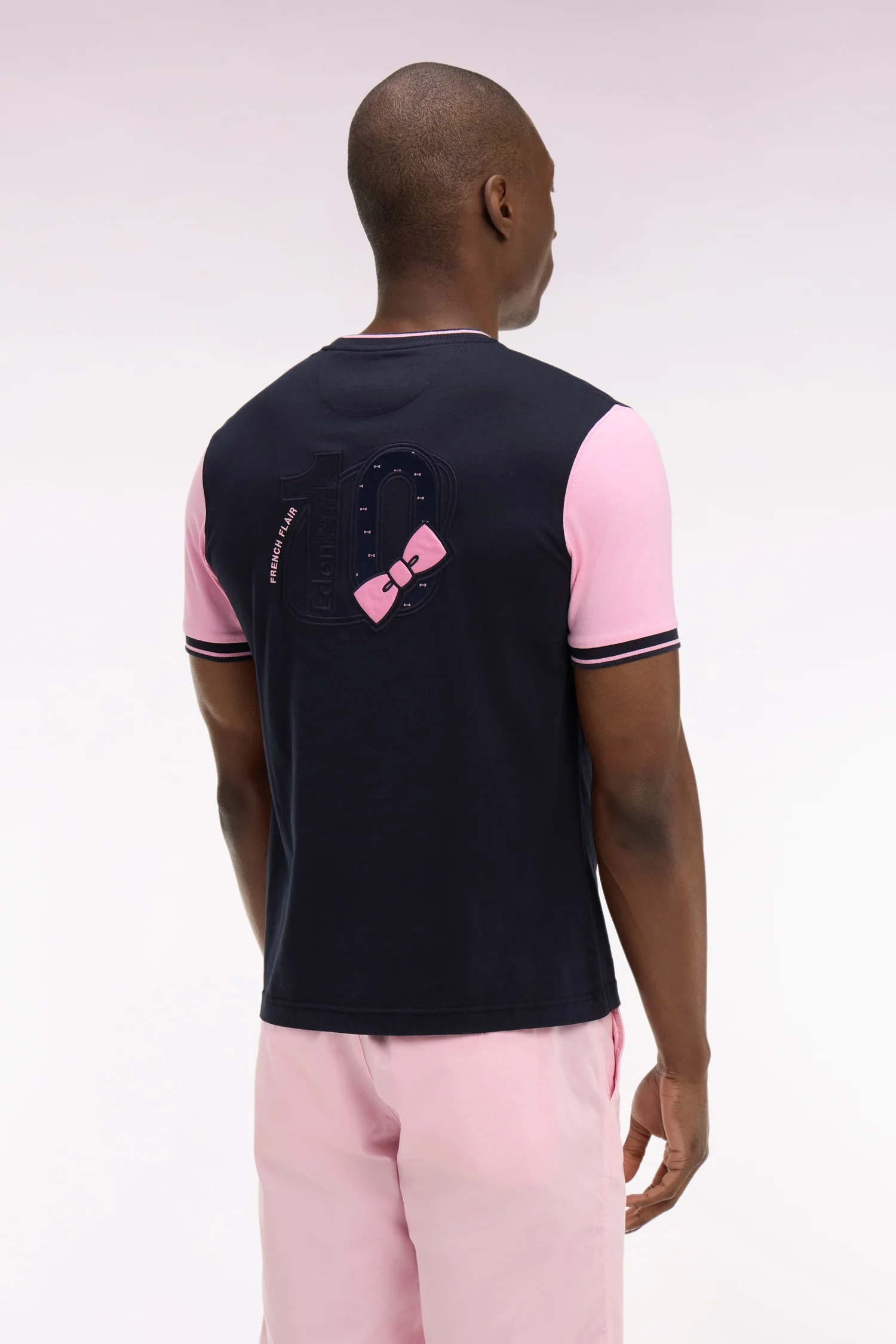 T-shirt à manches courtes en coton marine manches roses coupe regular - Image 5