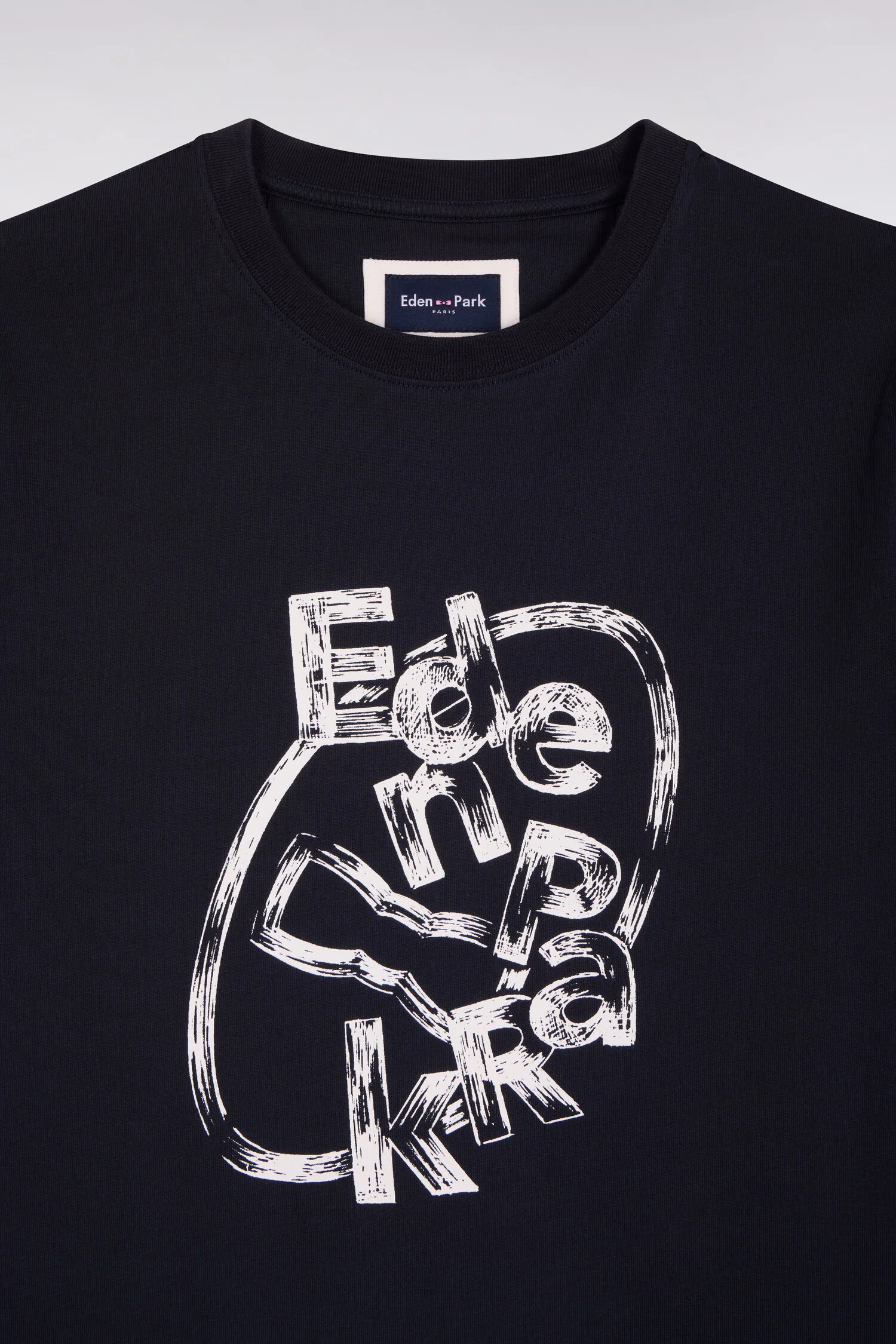 T-shirt à manches courtes en coton marine sérigraphié coupe regular - Image 4