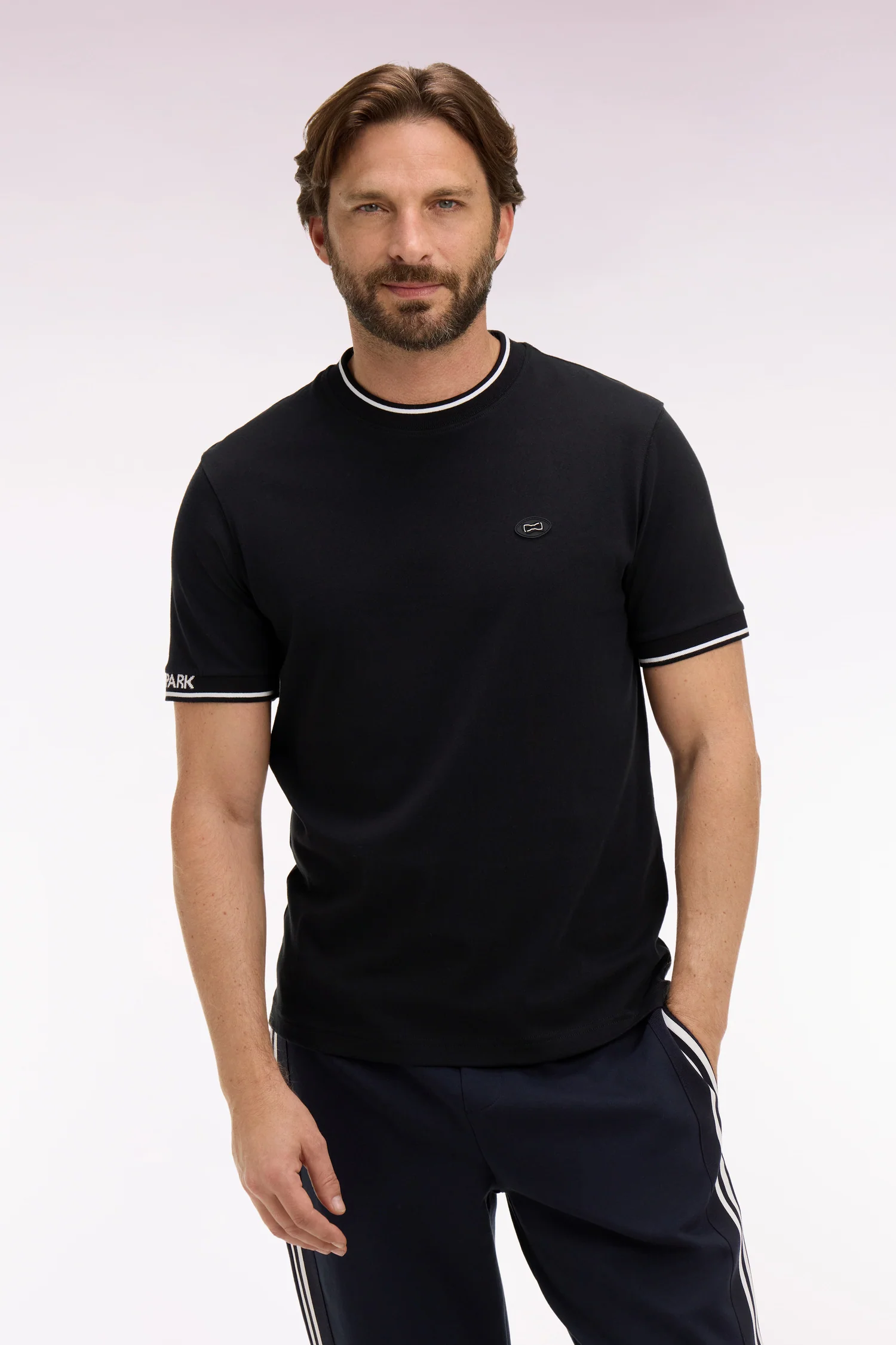 T-shirt à manches courtes en coton noir jacquard Eden Park coupe regular - Image 3