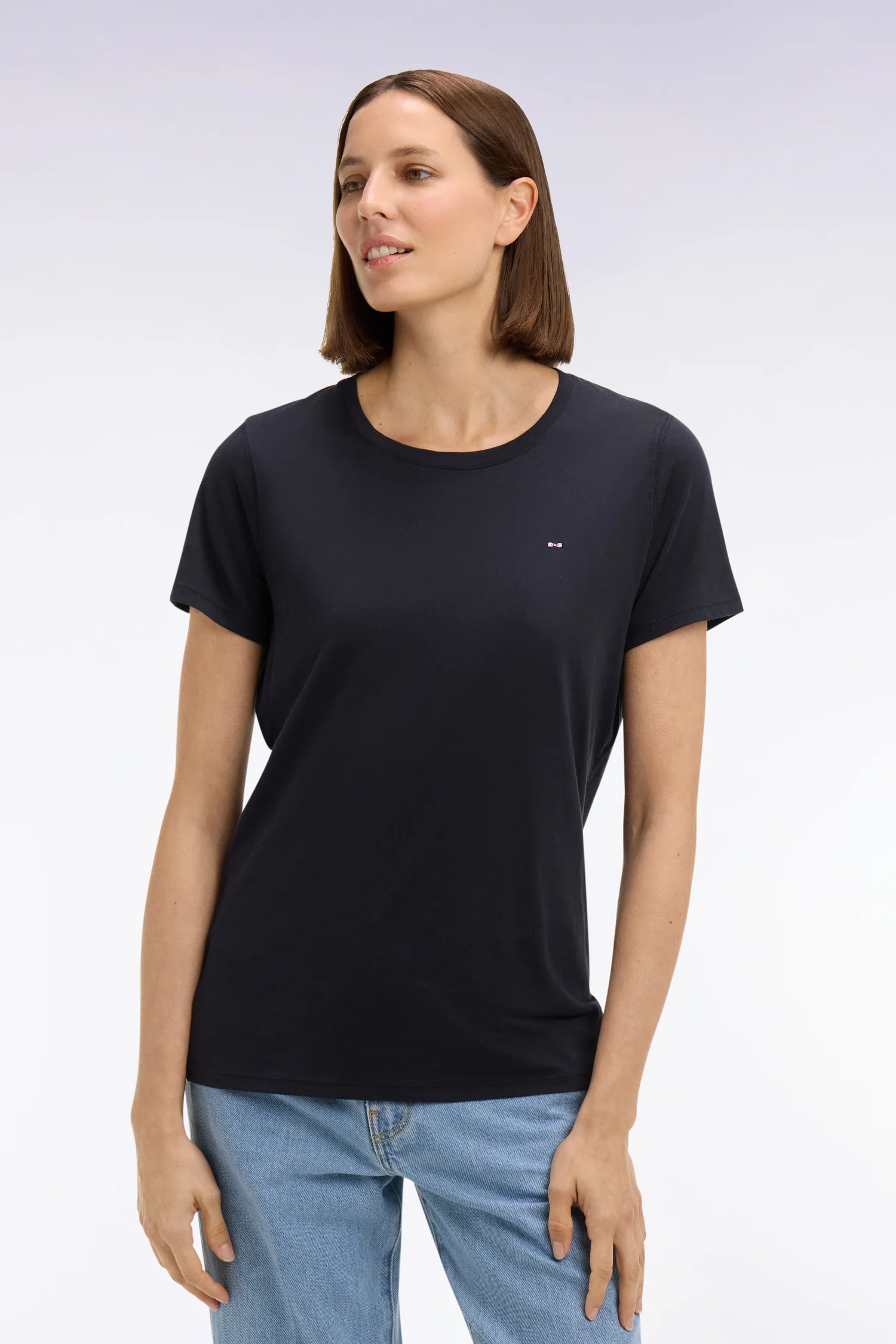 T-shirt à manches courtes en coton Pima marine col rond coupe regular - Image 3