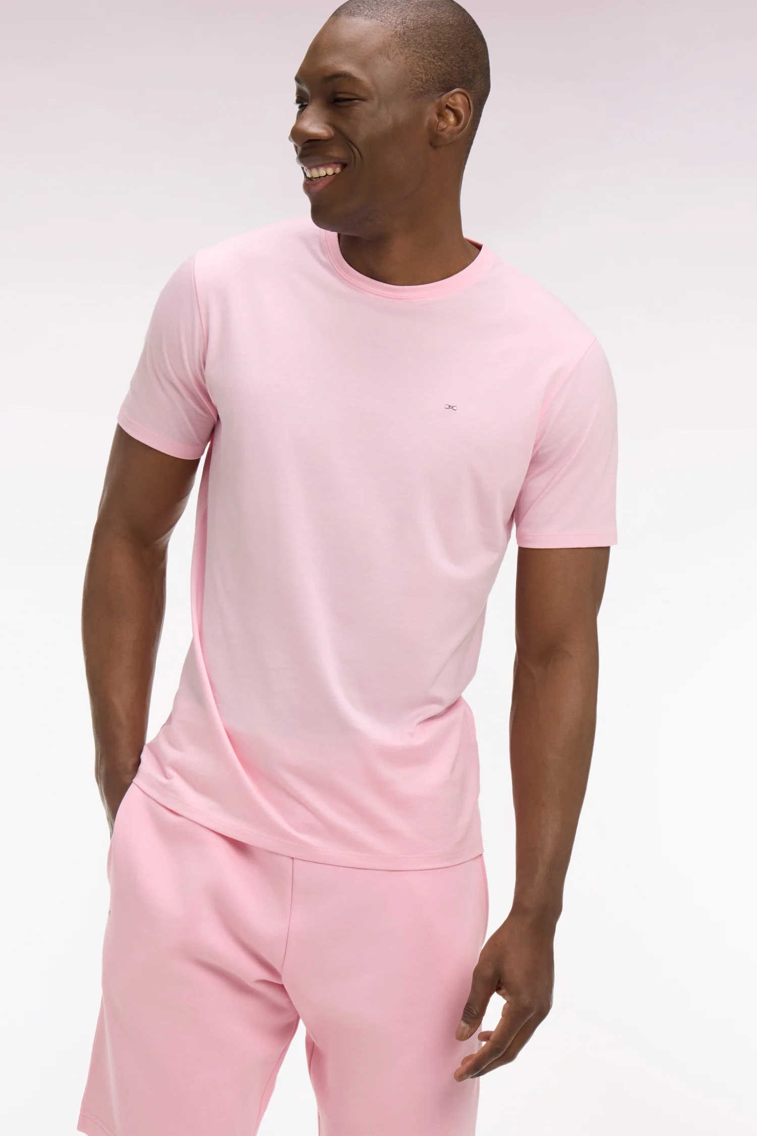 T-shirt à manches courtes en coton Pima rose coupe regular