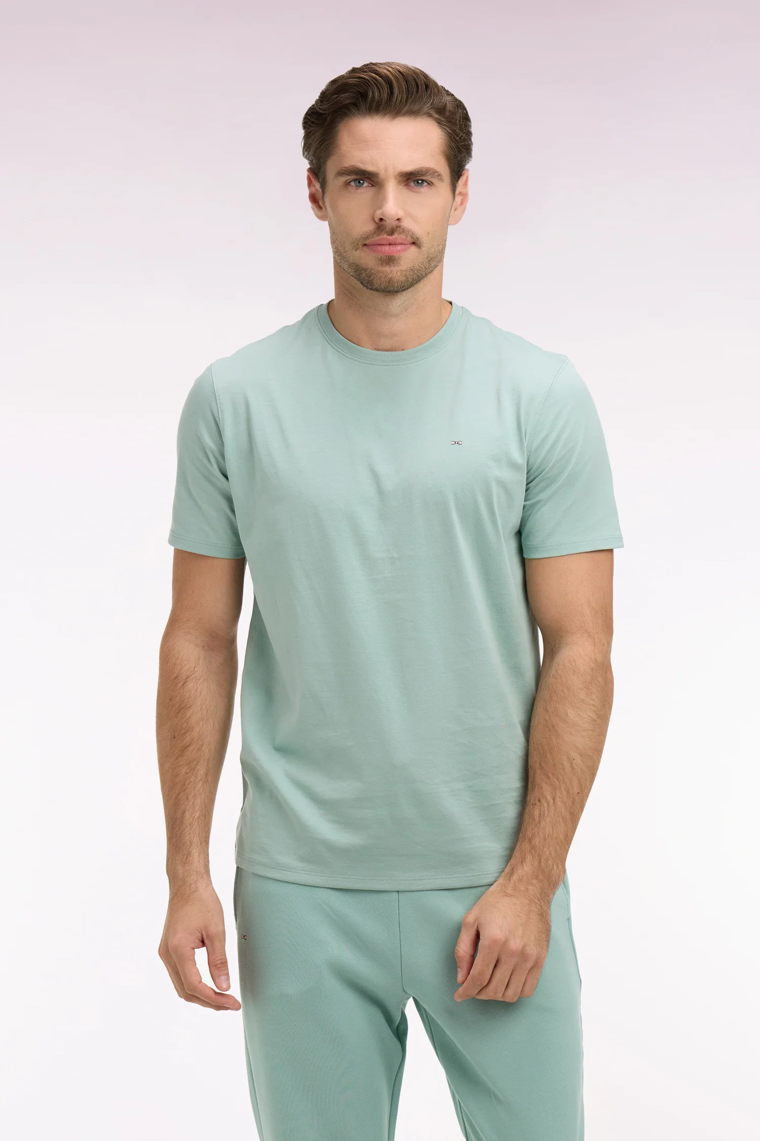 T-shirt à manches courtes en coton Pima vert d'eau coupe regular - Image 4