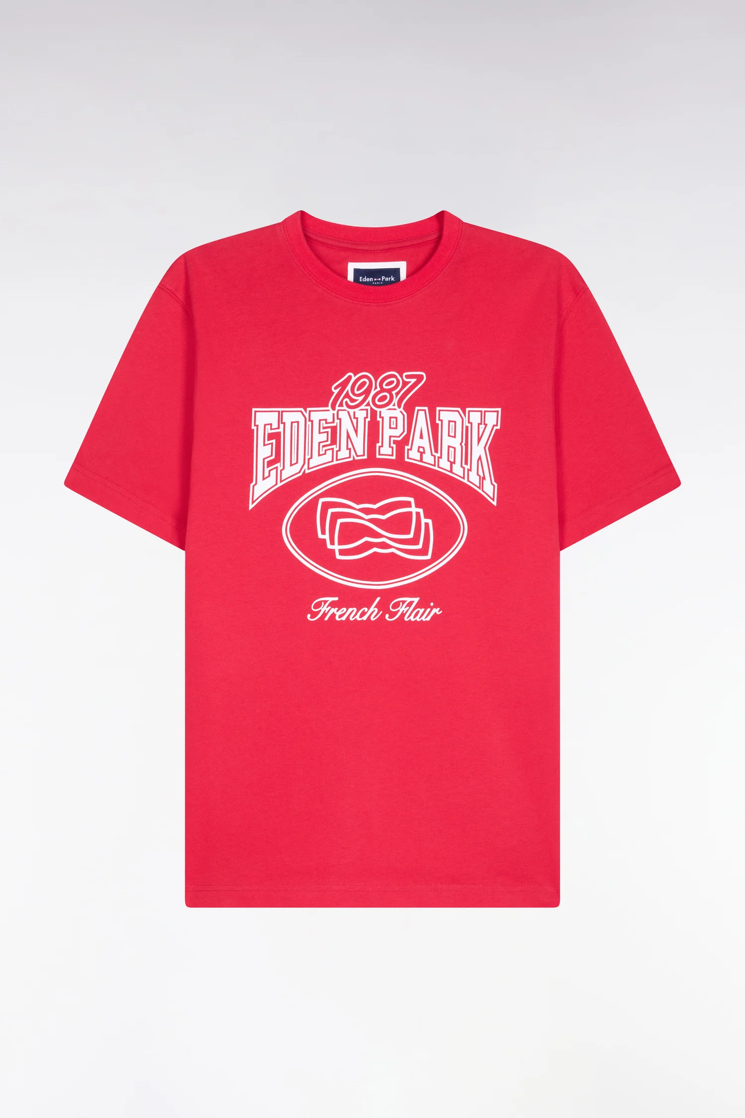 T-shirt à manches courtes en coton rouge sérigraphie écrue coupe regular - Image 2