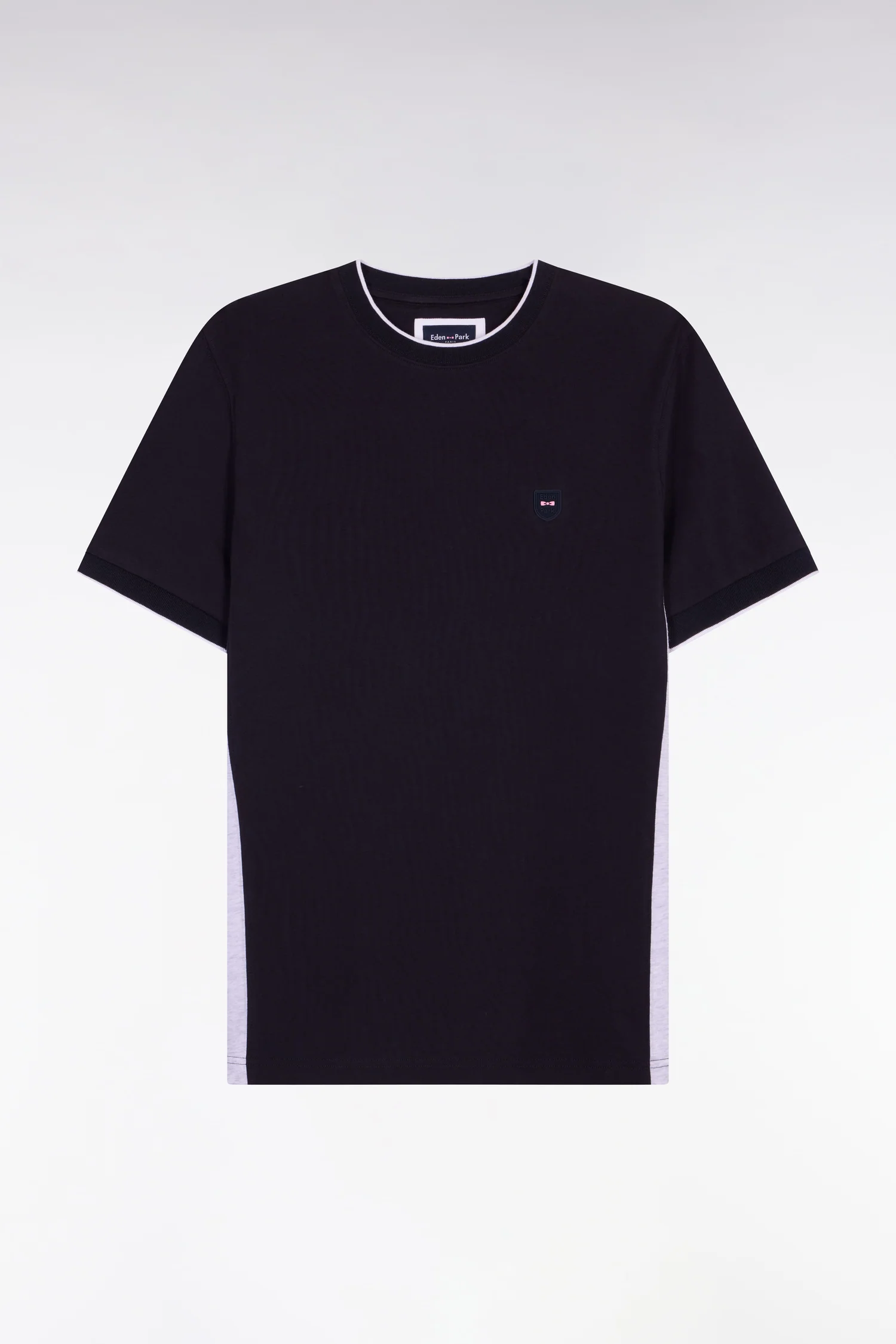 T-shirt à manches courtes en coton stretch noir à découpes coupe slim - Image 2