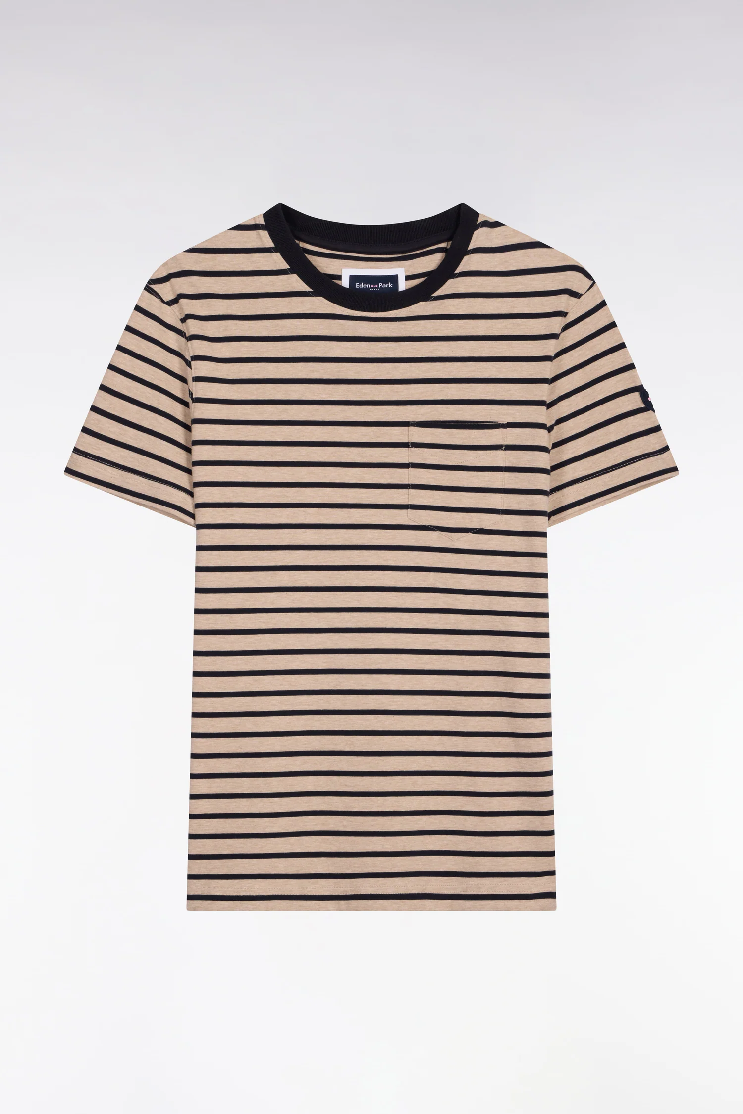 T-shirt à manches courtes en coton stretch rayé beige coupe slim - Image 2