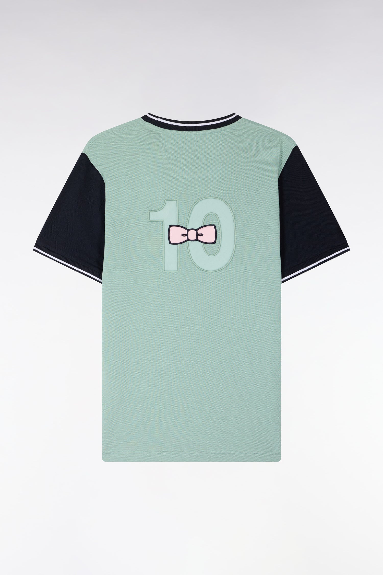 T-shirt à manches courtes en coton vert d'eau brodé coupe regular - Image 2