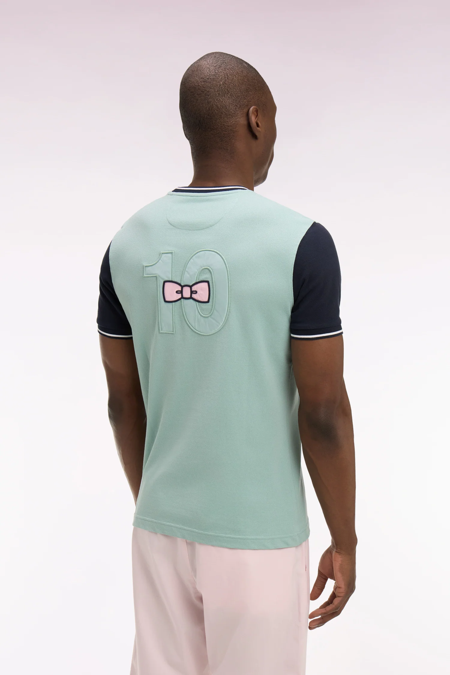 T-shirt à manches courtes en coton vert d'eau brodé coupe regular - Image 5