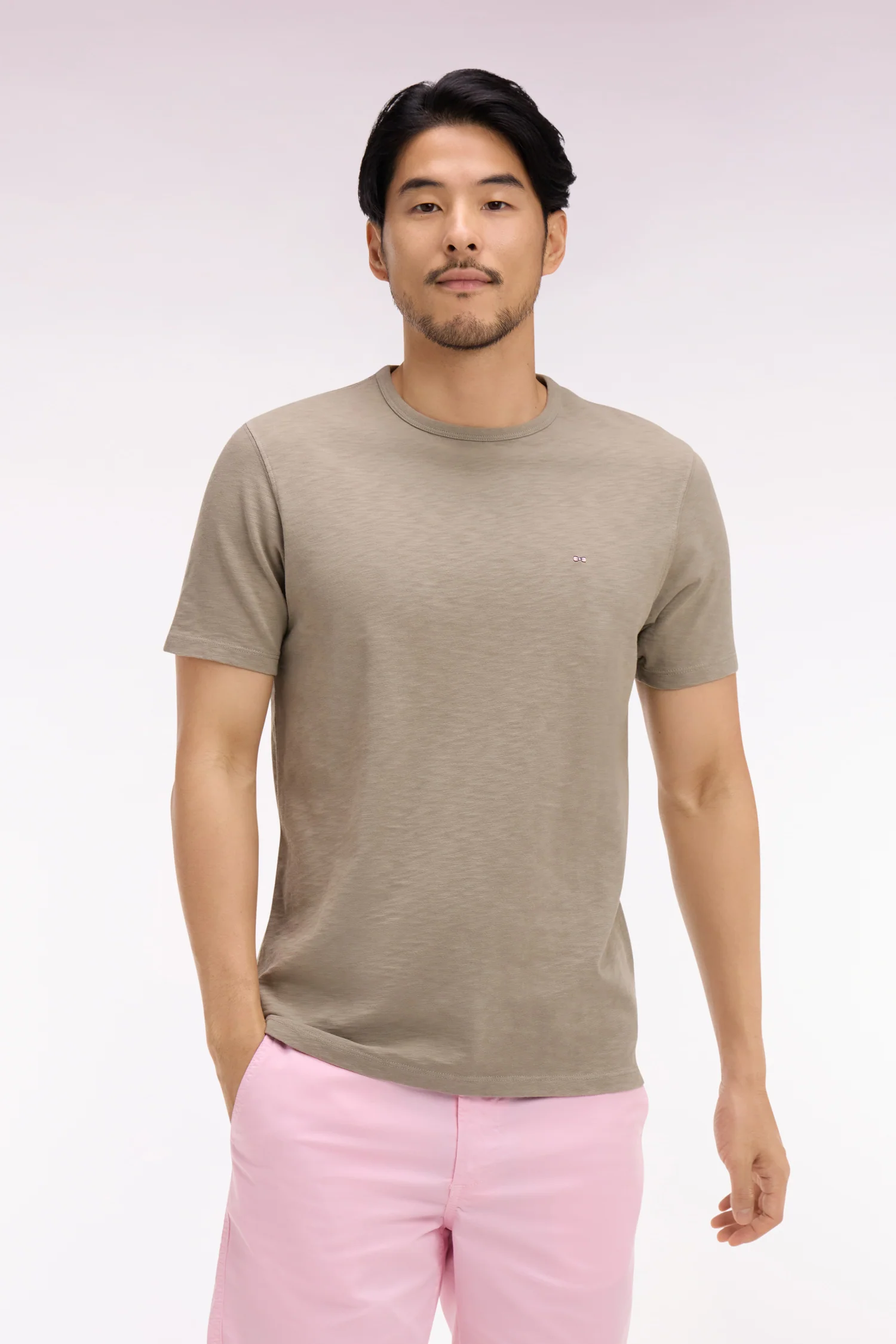 T-shirt Ă manches courtes en jersey de coton slub kaki coupe regular - Image 3