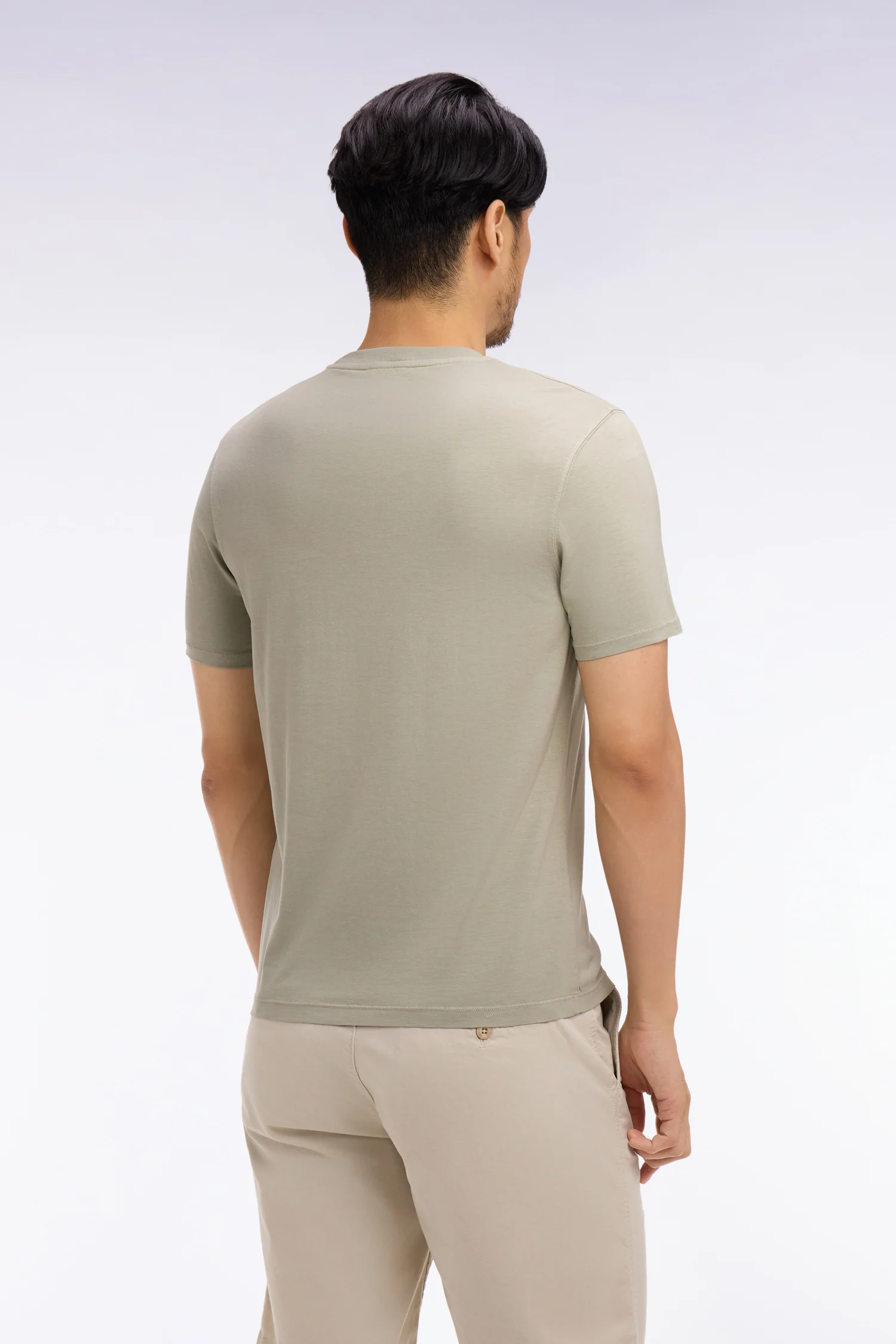 T-shirt à manches courtes en lyocell et coton kaki clair coupe regular - Image 5
