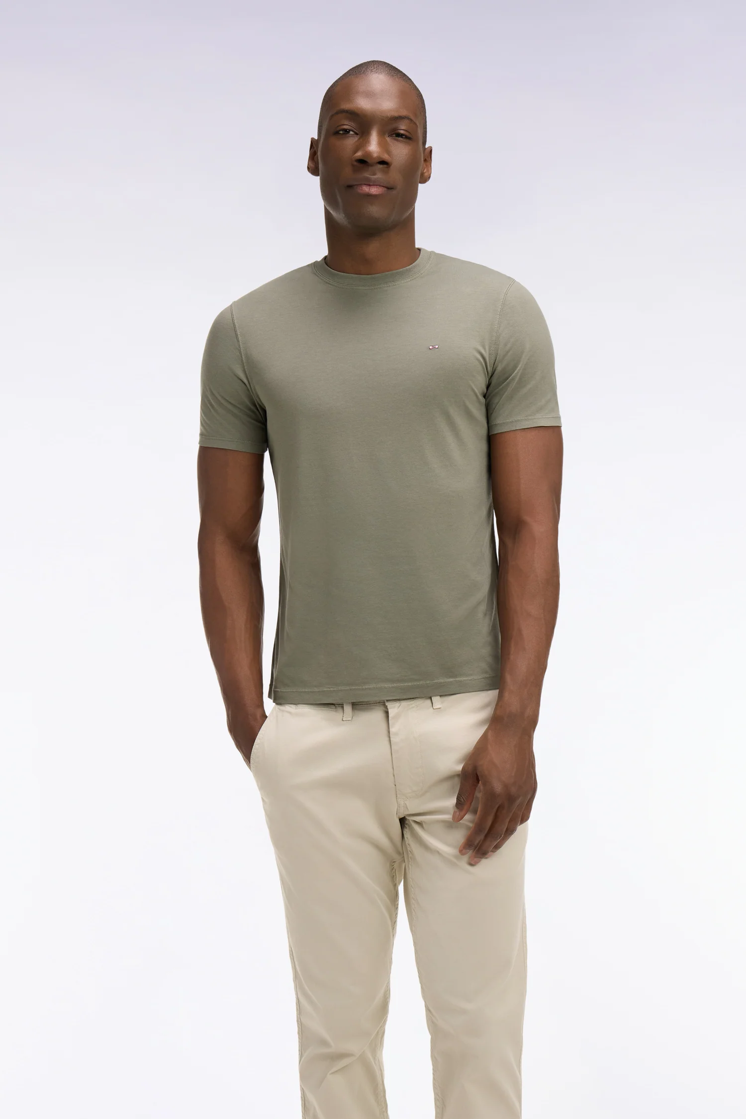 T-shirt à manches courtes en lyocell et coton kaki coupe regular - Image 3