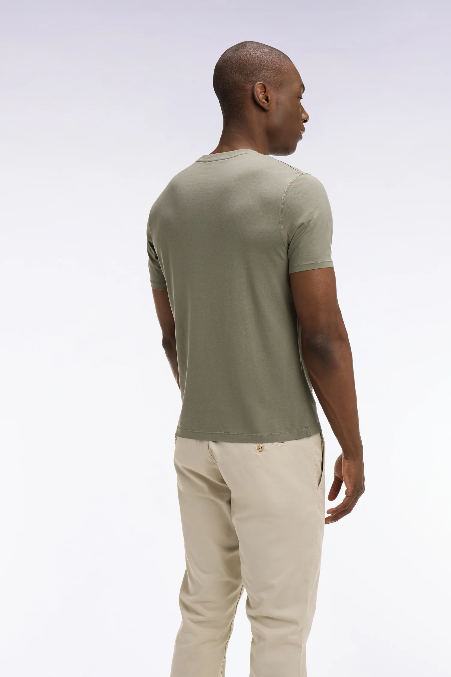 T-shirt à manches courtes en lyocell et coton kaki coupe regular - Image 5