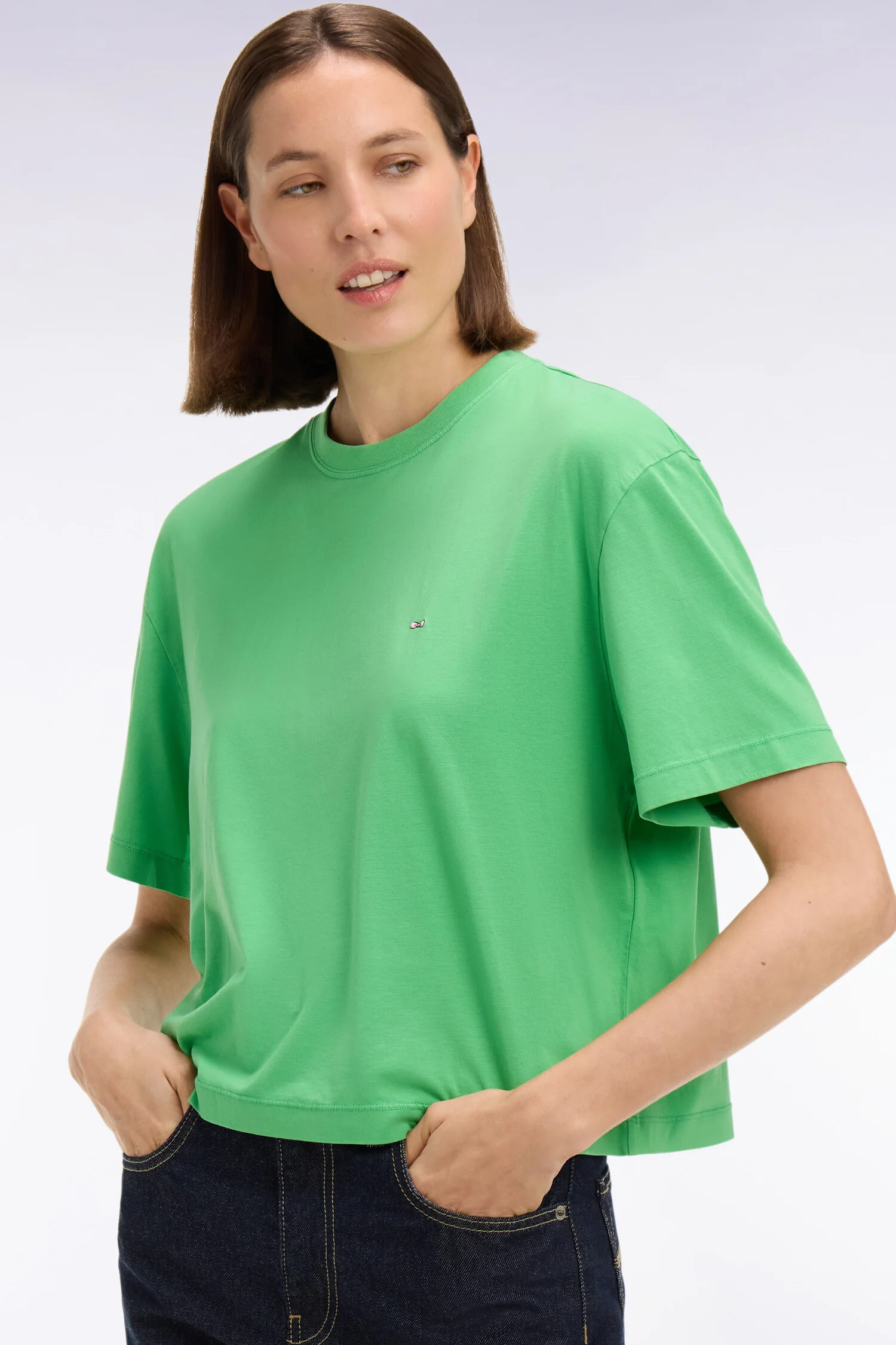 T-shirt Ă manches courtes en lyocell et coton vert coupe oversized