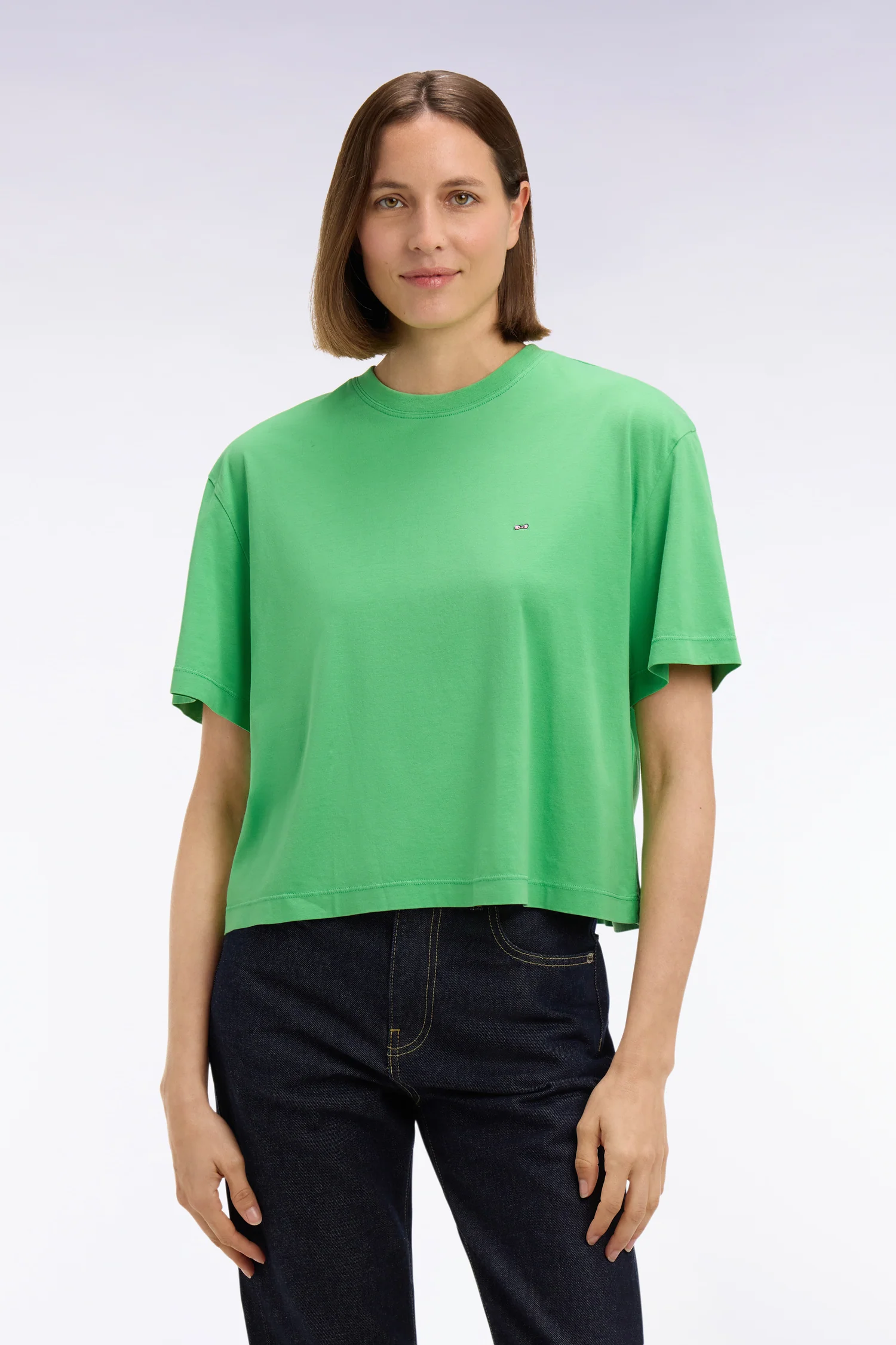T-shirt Ă manches courtes en lyocell et coton vert coupe oversized - Image 3