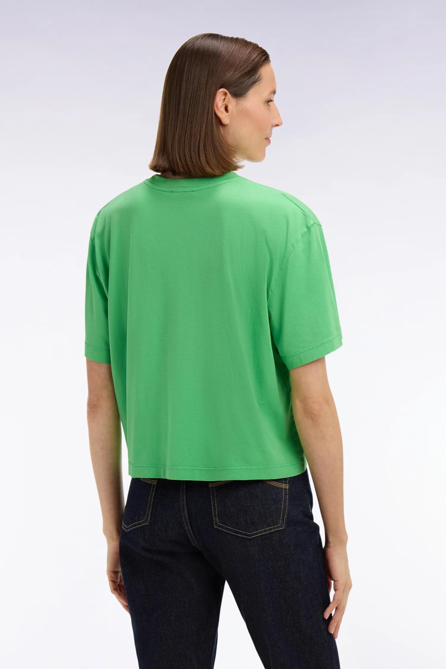 T-shirt Ă manches courtes en lyocell et coton vert coupe oversized - Image 5