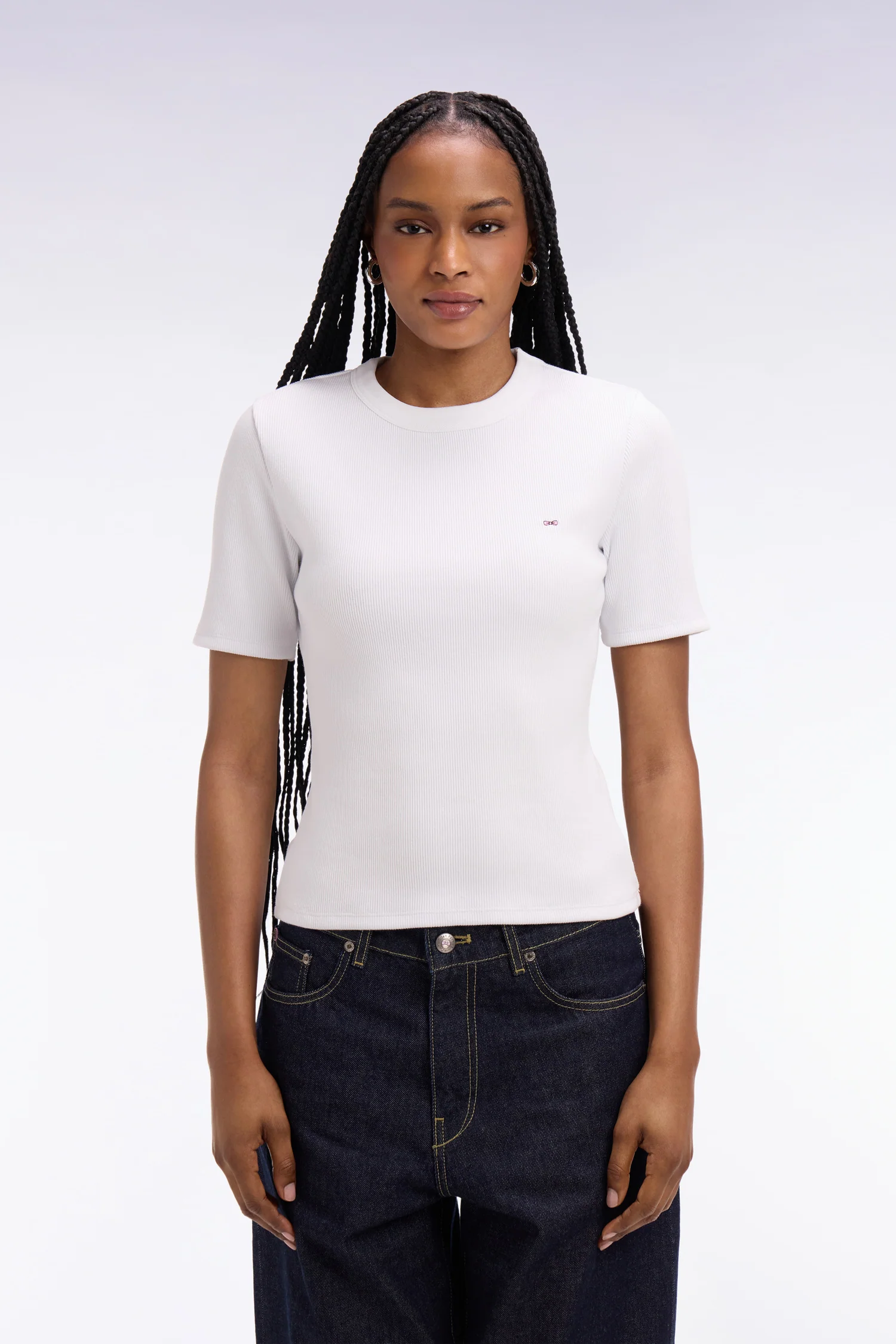 T-shirt col rond à manches courtes blanc coupe slim - Image 3