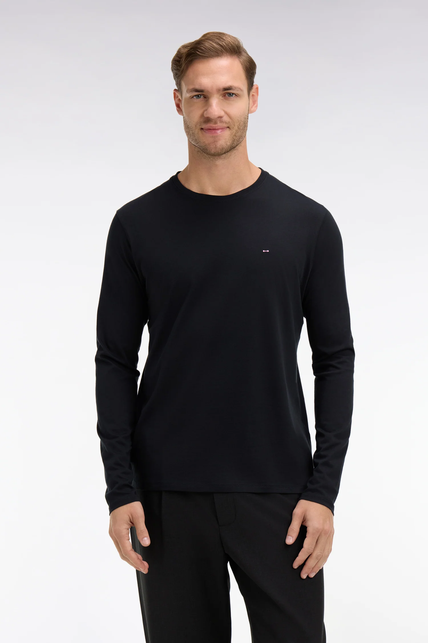 T-shirt noir col rond à manches longues - Image 3